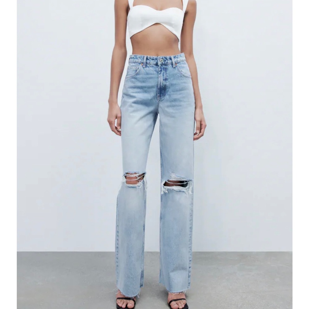Zara Ripped Wide Leg Jeans